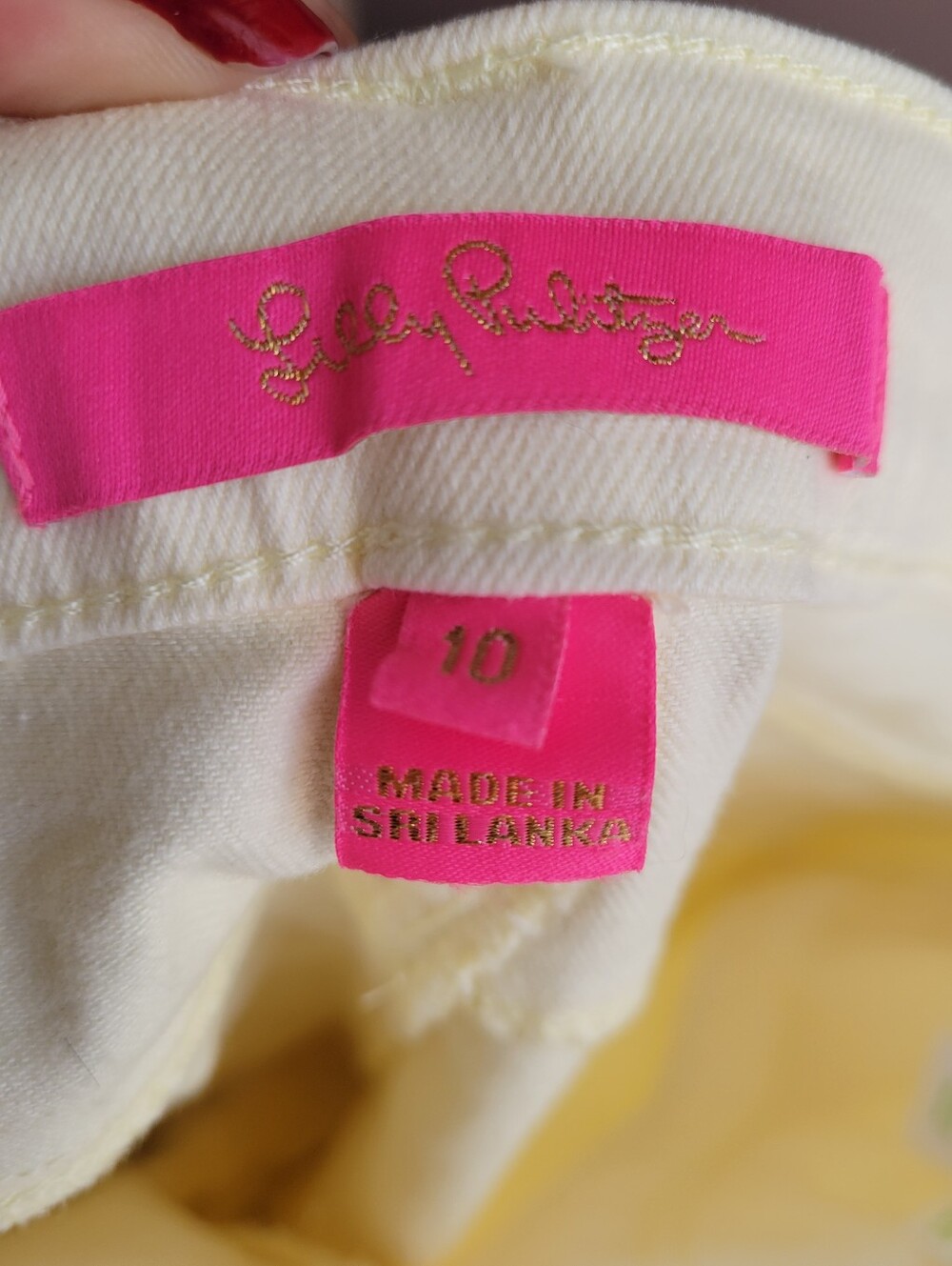 Lilly Pulitzer Pastel Yellow Womens Jeans Frayed Hem Size 10 Gold Tone Logo Mint - Picture 9 of 11